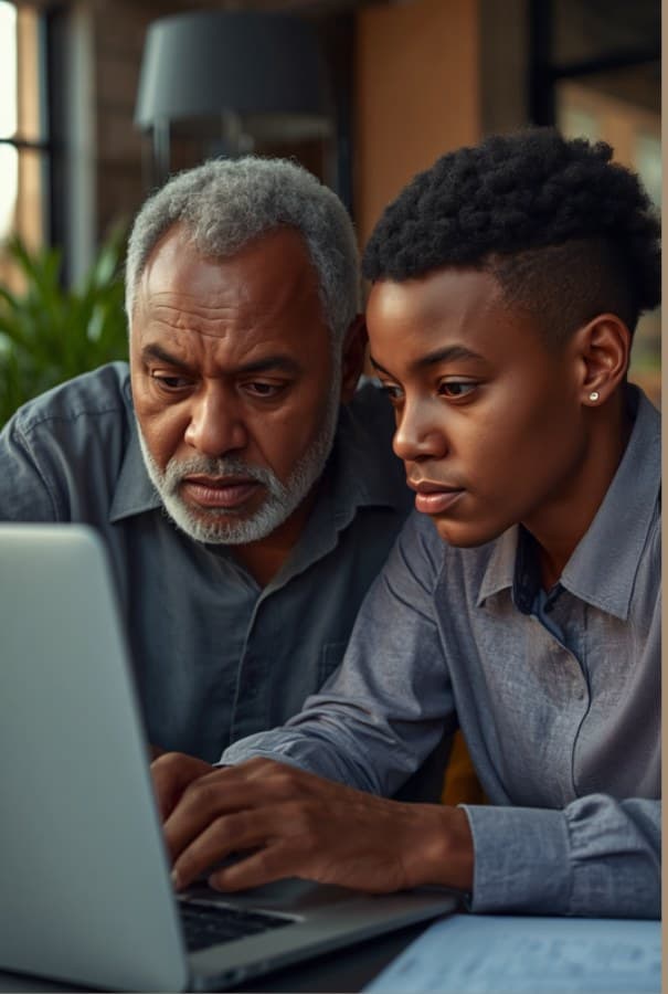 A Learmpower coach reviewing a participant's work